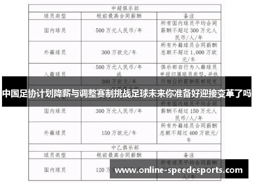 中国足协计划降薪与调整赛制挑战足球未来你准备好迎接变革了吗